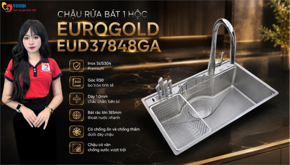 Chậu Rửa Bát Eurogold EUD37848GA: Đánh Giá Chi Tiết Thiết Kế 1 Hố Và Trải Nghiệm Sử Dụng