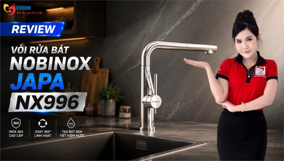 Đánh giá vòi rửa bát Nobinox JAPA NX996: Dây rút 80cm, xoay 360° dùng thực tế ra sao?