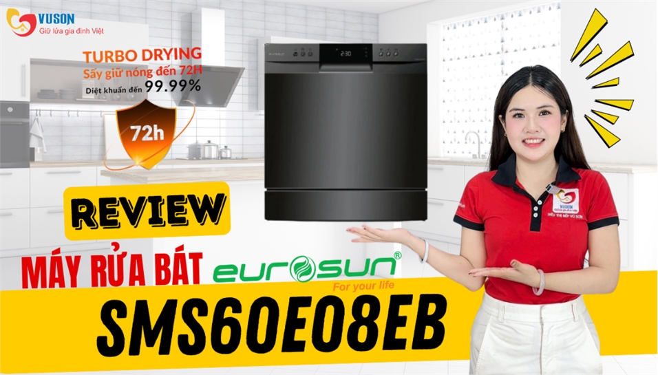 Máy rửa bát Eurosun SMS60E08EB – Giải pháp nhỏ gọn nhưng đầy đủ công nghệ cho gian bếp hiện đại