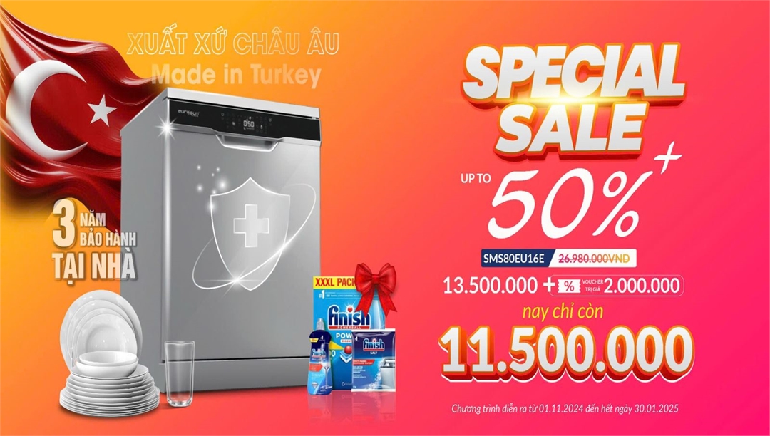 SPECIAL SALE 50% - Máy rửa chén Eurosun SMS80EU16E