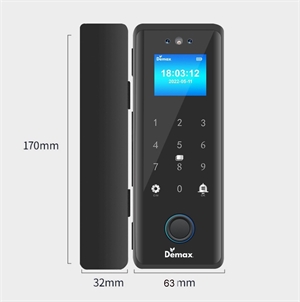 Khóa cửa kính mở lùa vân tay Demax SL900G Black  App Wifi, face ID