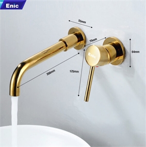 Vòi rửa lavabo gắn tường xoay 1 chiều Enic (Vàng ánh kim)