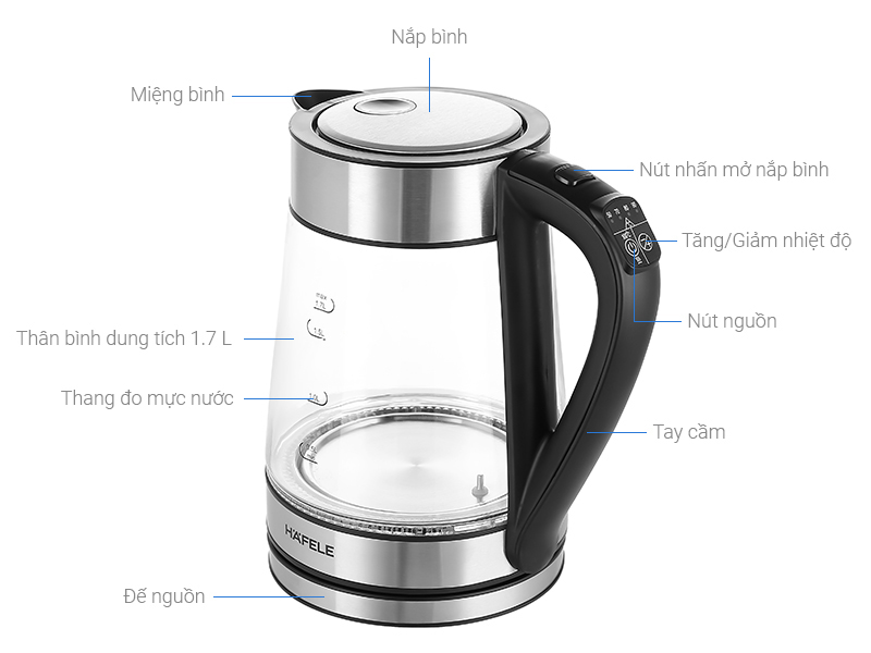 Ấm đun nước thủy tinh Hafele T-602C 535.43.732