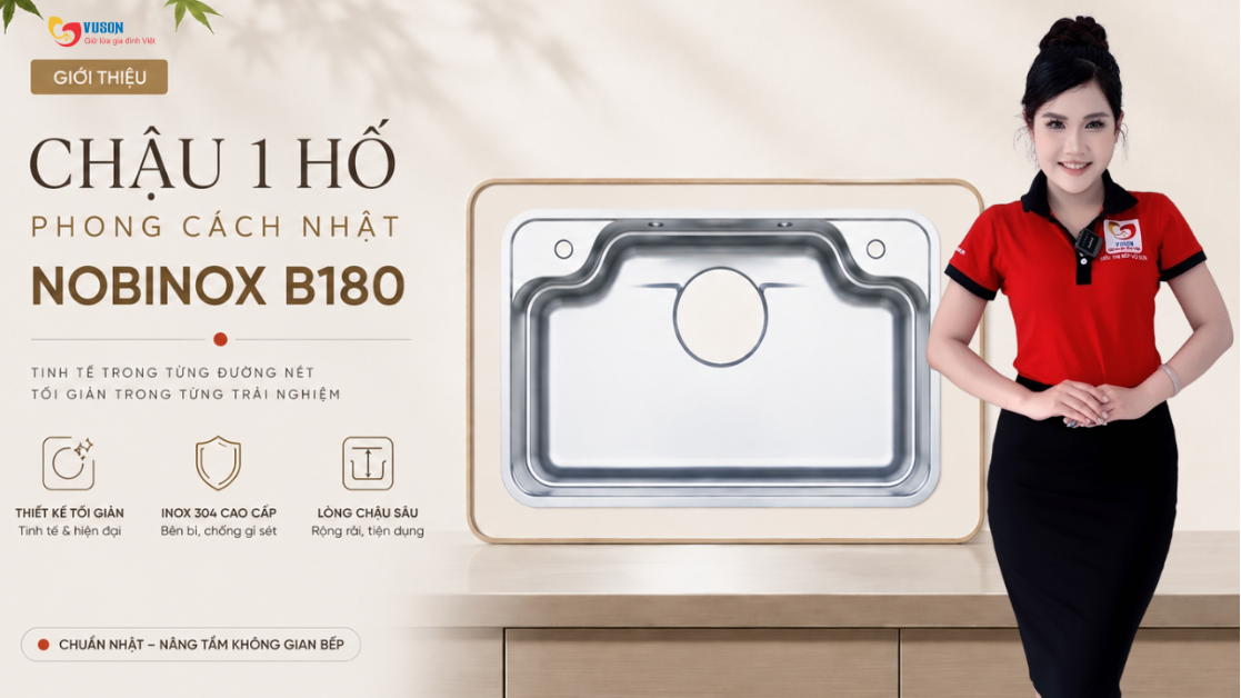 Chậu rửa bát Nobinox Arvo B180: Đánh giá chi tiết từ Bếp Vũ Sơn