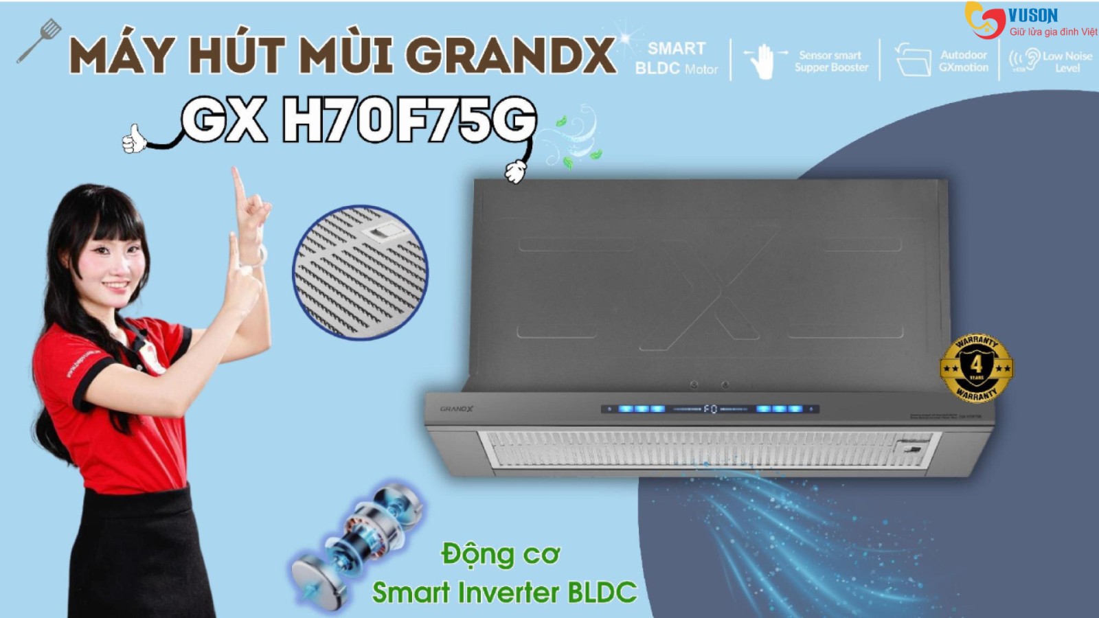  Máy hút mùi GrandX GX H70F75G | Giải pháp êm ái cho không gian bếp hiện đại