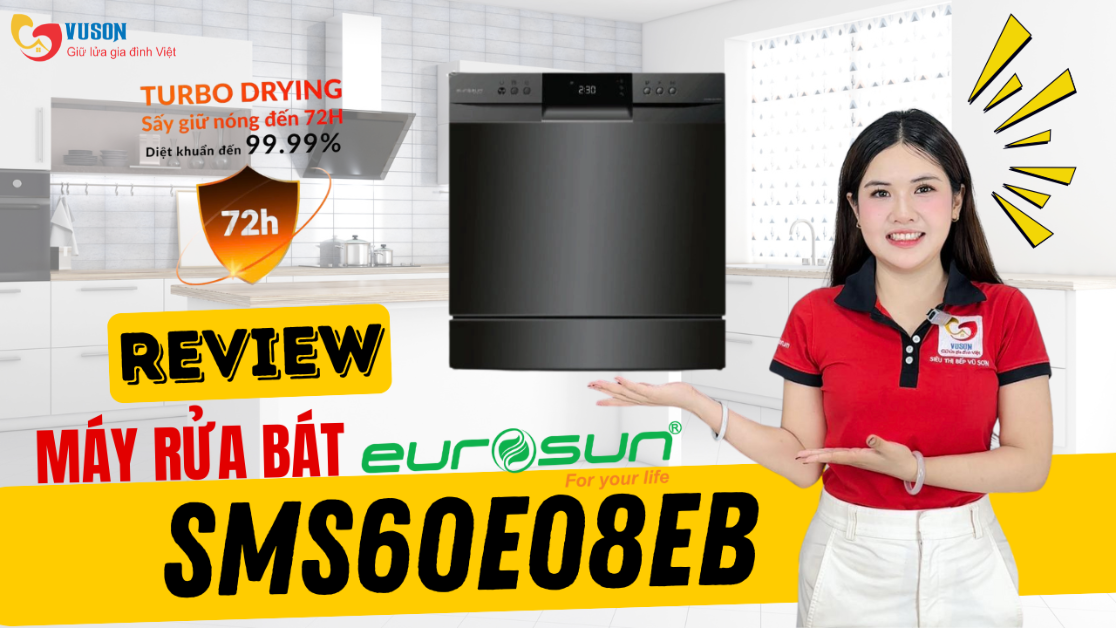 Máy rửa bát Eurosun SMS60E08EB – Giải pháp nhỏ gọn nhưng đầy đủ công nghệ cho gian bếp hiện đại
