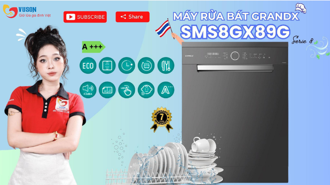 Máy rửa bát GrandX SMS8GX89G Series 8 – Giải pháp hoàn thiện căn bếp hiện đại 2025