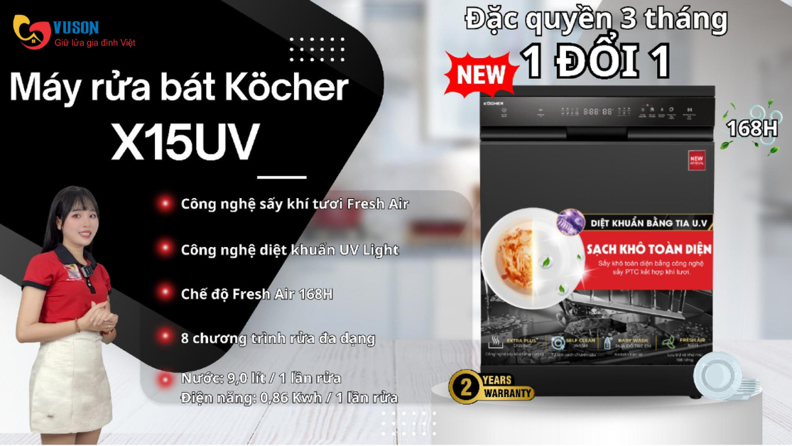 Máy rửa bát Kocher X15UV – Giải pháp rửa sạch, tiệt trùng và lưu trữ hiện đại cho gia đình Việt
