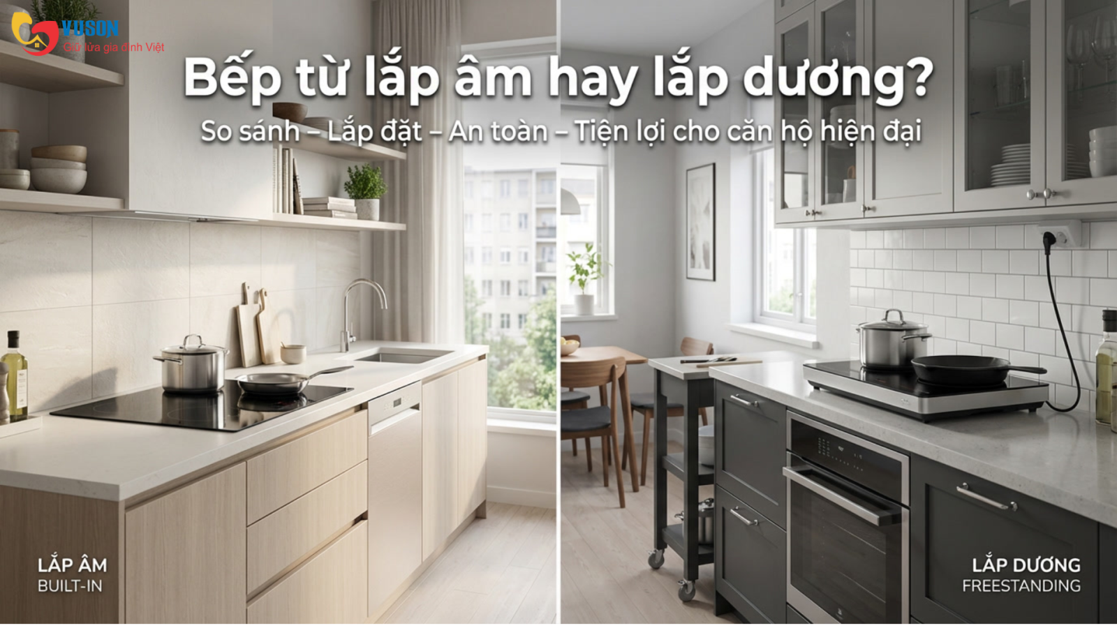 Bếp từ lắp âm hay lắp dương: Loại nào tối ưu cho căn hộ hiện đại?