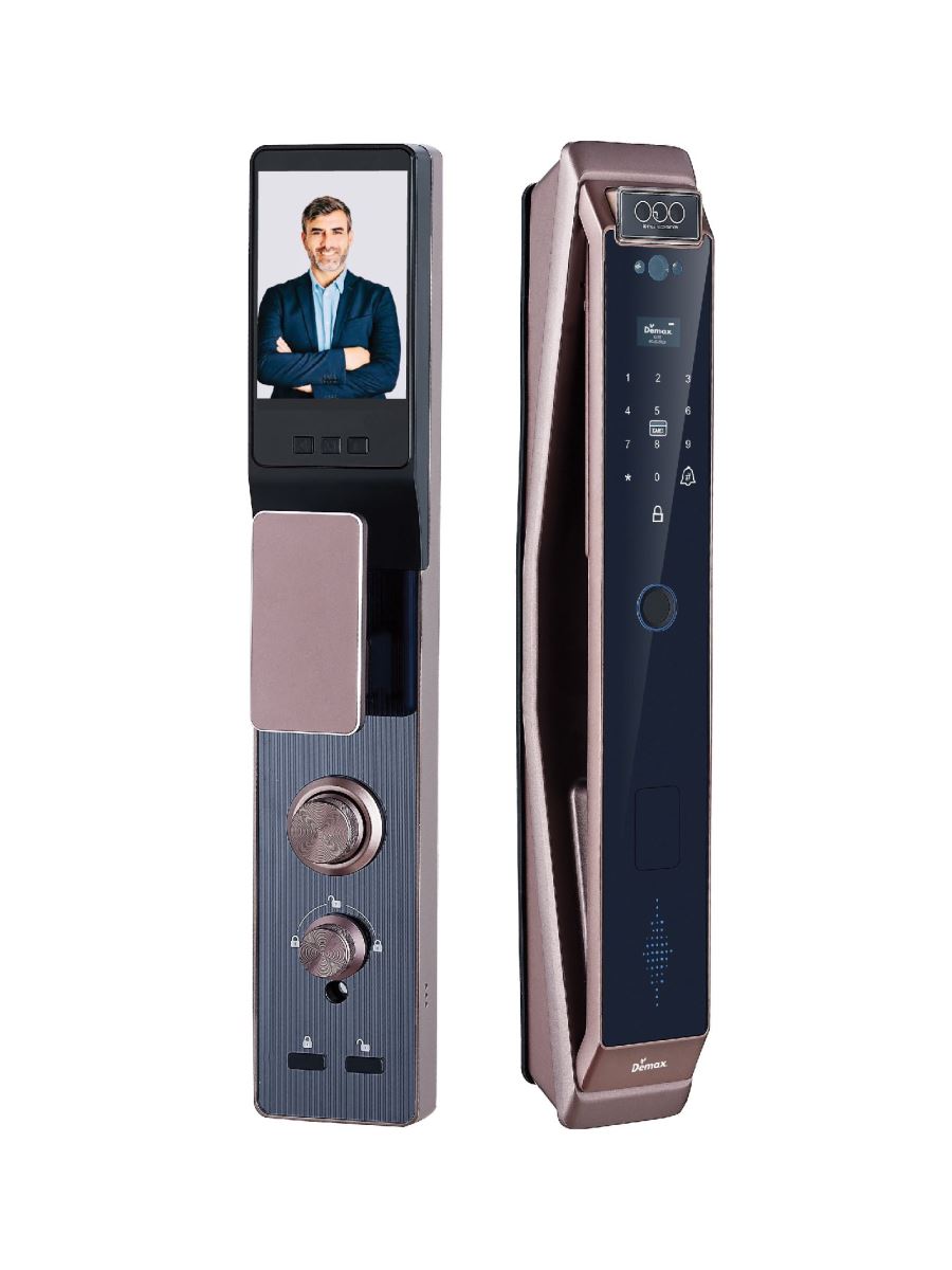 Khoá cửa vân tay Demax SL966 Brown CNC Face ID, App wifi, remote