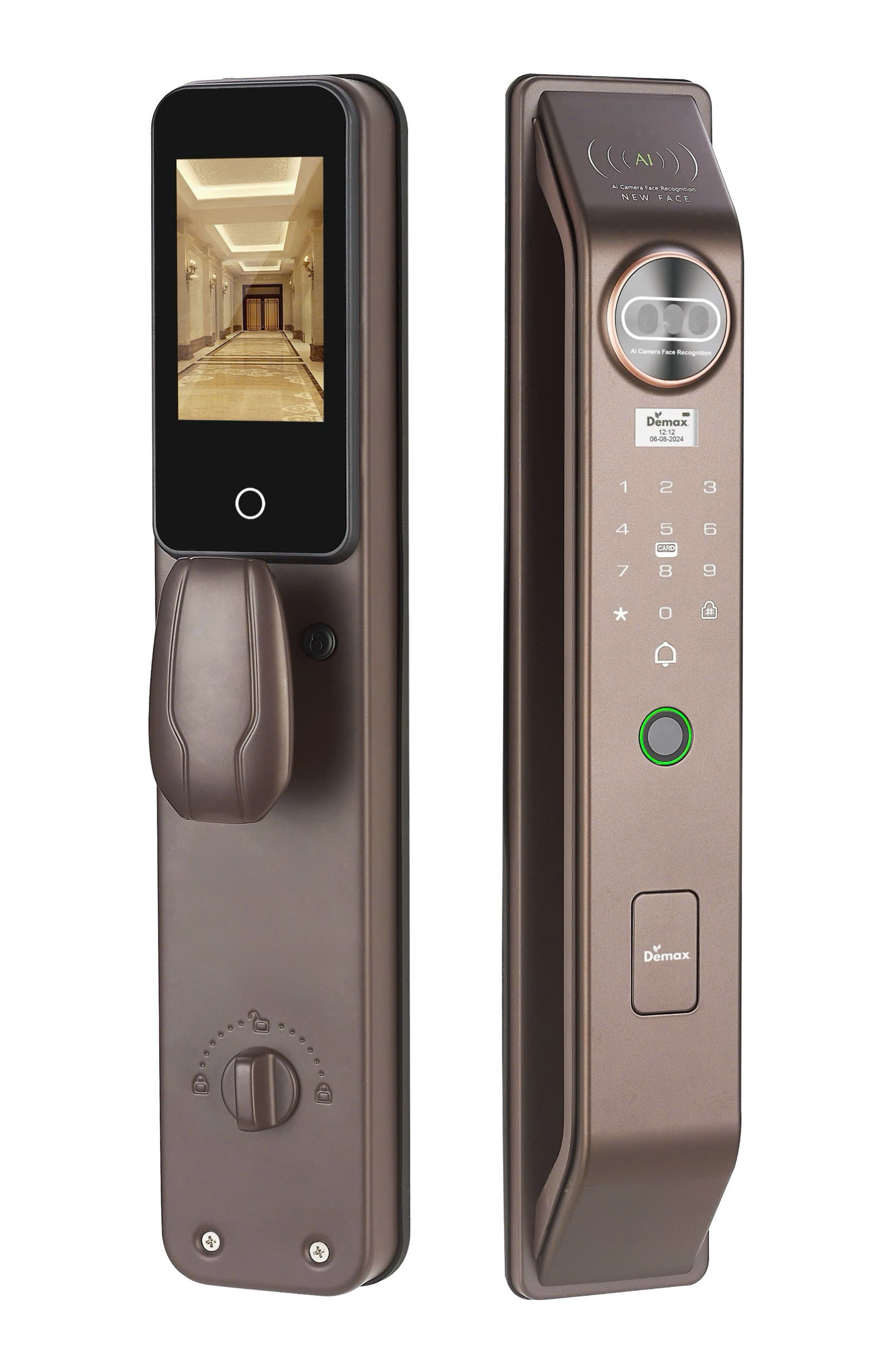 Khóa cửa gỗ vân tay Demax SL912 MB Face ID AI Camera, App wifi