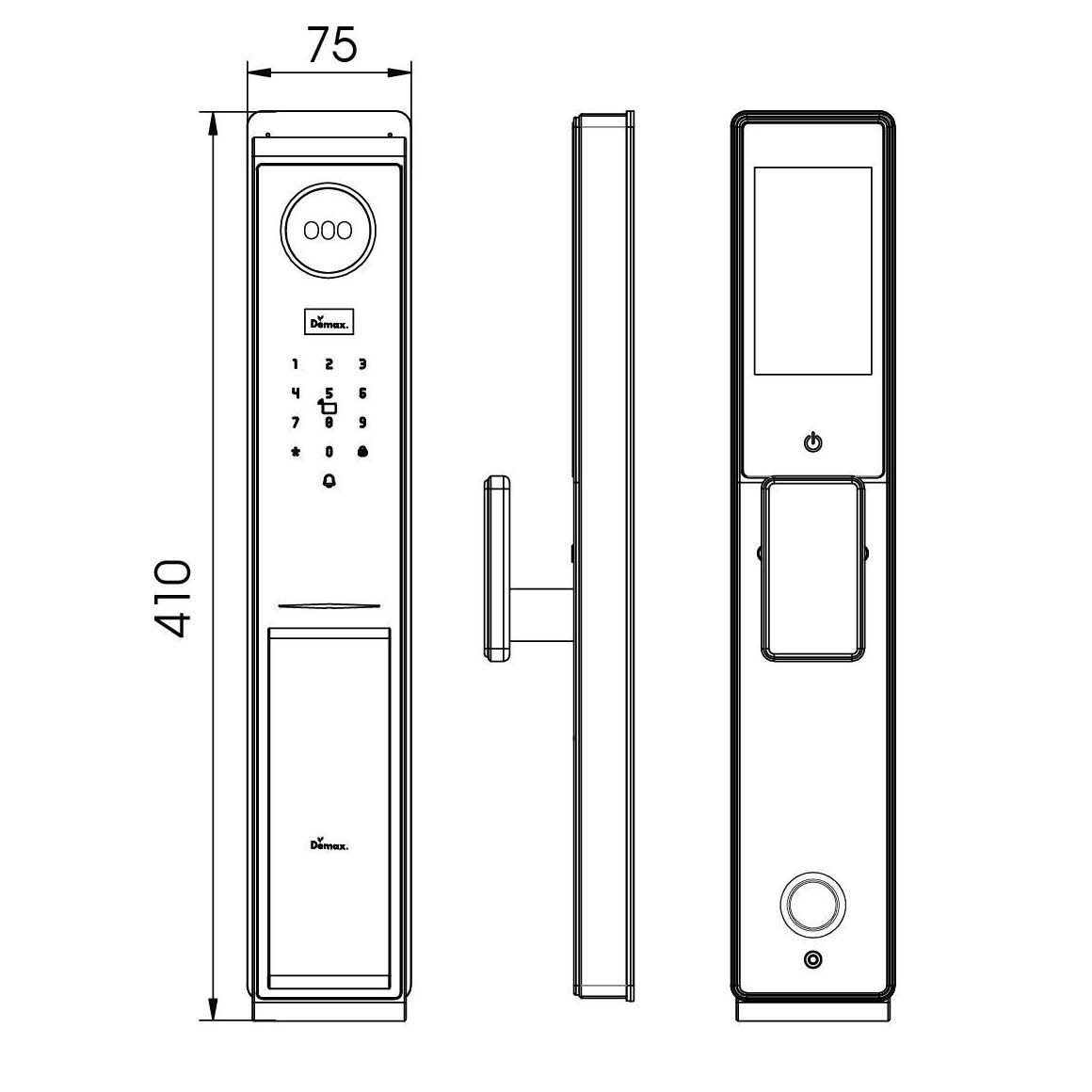 kích thước Khóa cửa nhận diện khuôn mặt Demax EL-C910 BN