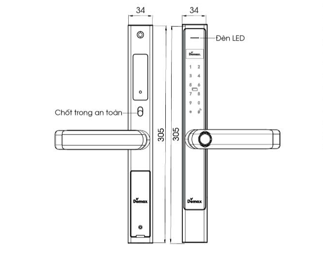 kích thước Khóa cửa nhôm Đức Demax EL-C103 AG
