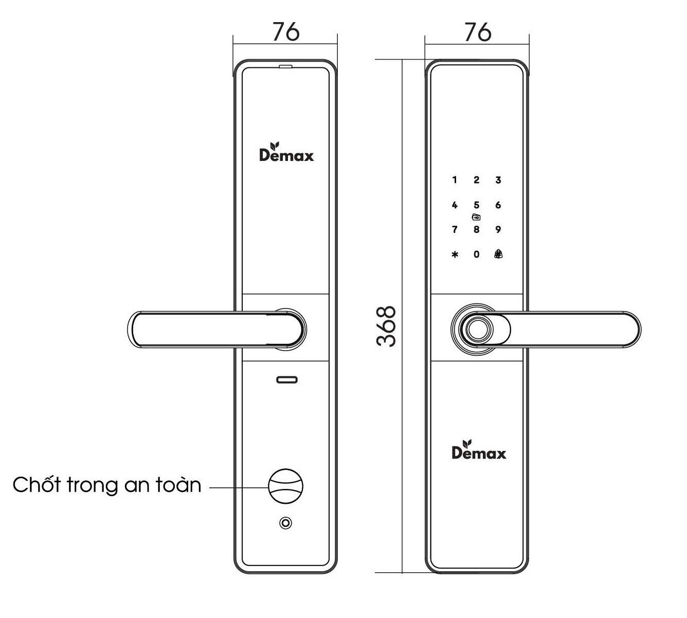 Kích thước khóa cửa vân tay Demax EL-C68