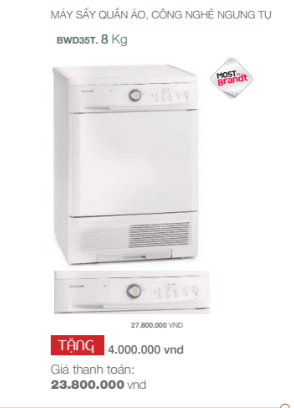 máy sấy quần áo brandt Tặng 4 triệu đồng khi mua máy sấy quần áo Brandt BWD35T