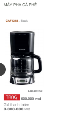 máy pha cà phê Giảm giá bất ngờ khi mua máy pha cà phê Brandt CAF1318