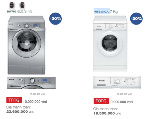 máy giặt brandt Giảm 30% khi mua máy giặt lồng ngang Brandt dịp cuối năm