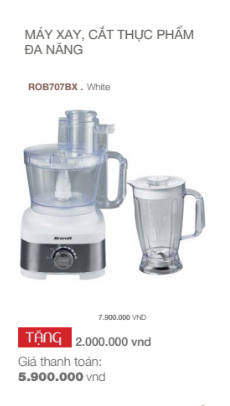 máy xay cắt thực phẩm Tặng 2 triệu đồng khi mua máy xay cắt thực phẩm đa năng Brandt ROB707BX
