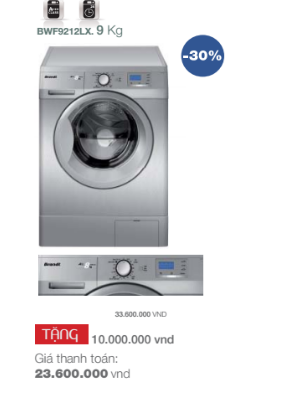  Brandt khuyến mại lớn về giá cho dòng sản phẩm máy giặt lồng ngang 9kg