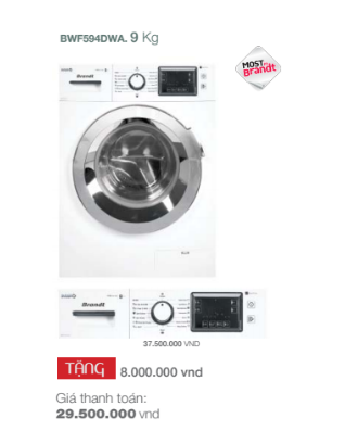 Brandt khuyến mại lớn về giá cho dòng sản phẩm máy giặt lồng ngang 9kg