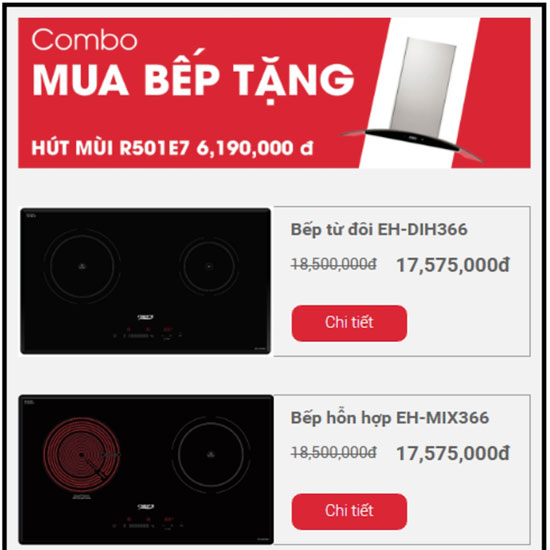 Mua combo bếp từ và bếp điện từ Chefs 366 tặng máy hút mùi