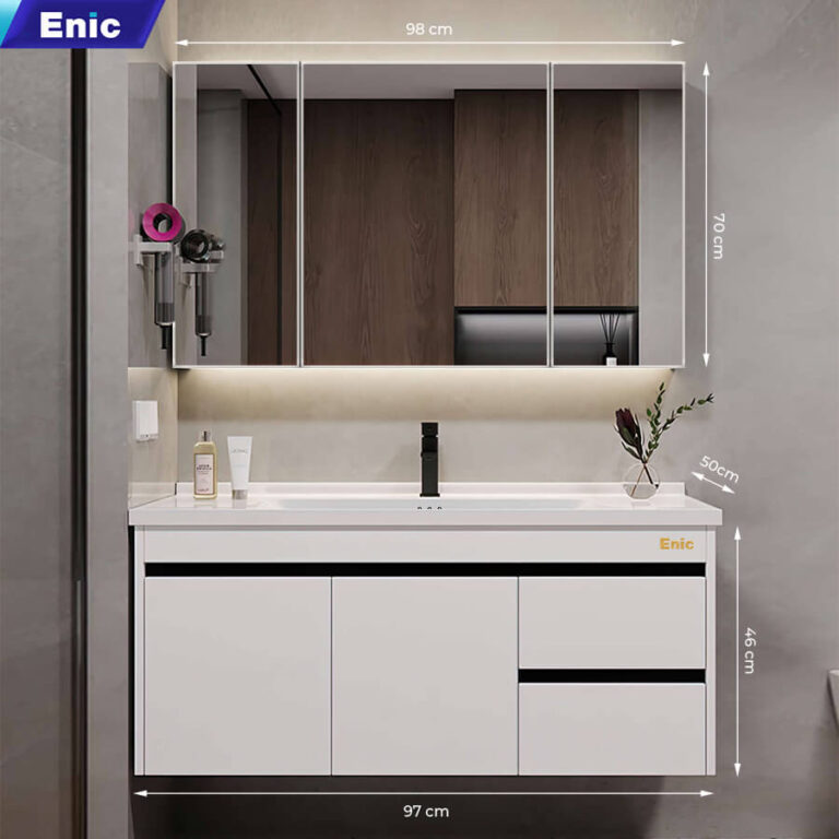 Tủ phòng tắm thông minh Enic ST01 nhôm (100cm - Gương thường màu trắng)