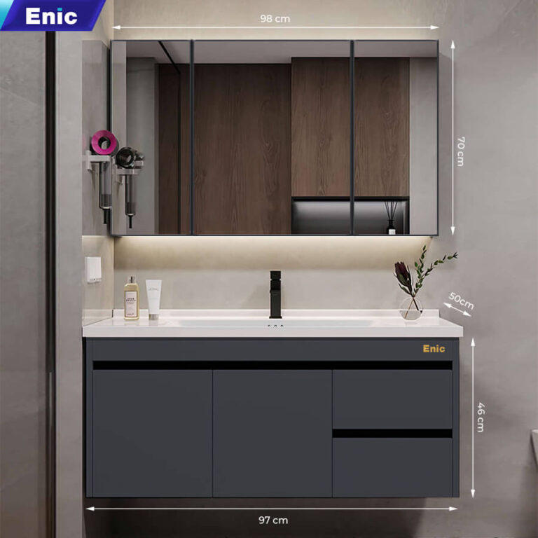 Tủ phòng tắm thông minh Enic ST01 nhôm (100cm - Gương thường màu xám)