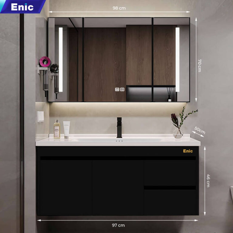 Tủ phòng tắm thông minh Enic ST01 nhôm (100cm - Gương thông minh màu đen)