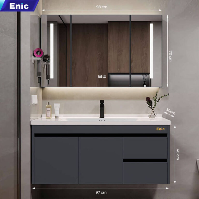 Tủ phòng tắm thông minh Enic ST01 nhôm (100cm - Gương thông minh màu xám)