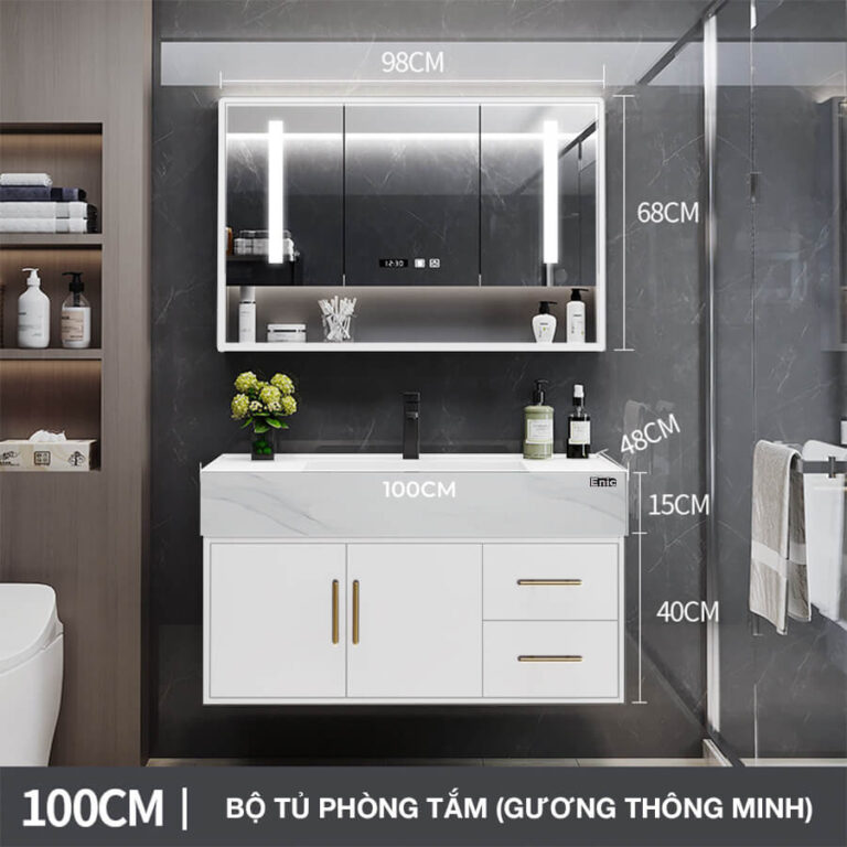 Tủ phòng tắm thông minh Enic T03 (100cm - Gương thông minh màu trắng)