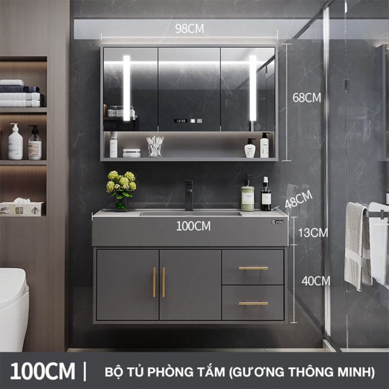 Tủ phòng tắm thông minh Enic T03 (100cm - Gương thông minh màu xám)