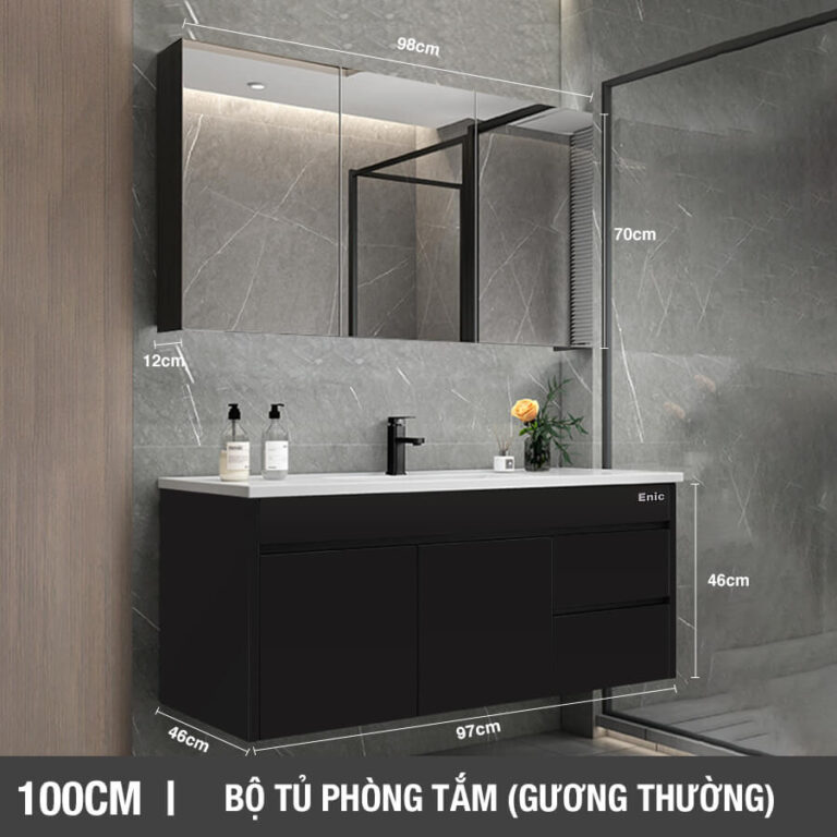 Tủ phòng tắm thông minh Enic ST01 (100cm - Gương thường màu đen)