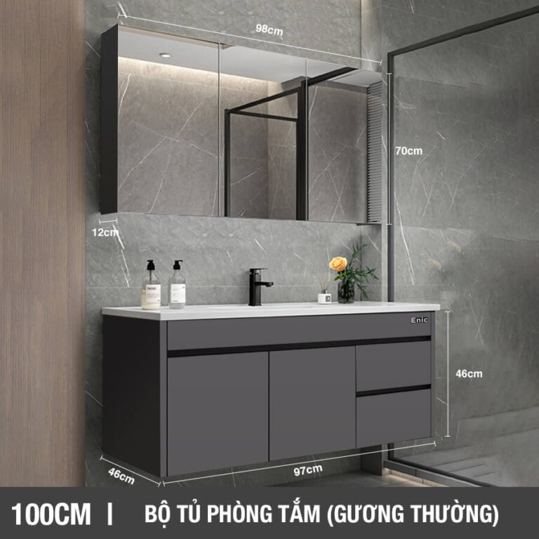 Tủ phòng tắm thông minh Enic ST01 (100cm - Gương thường màu xám)