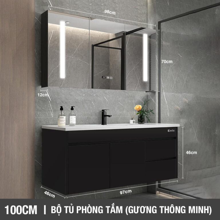 Tủ phòng tắm thông minh Enic ST01 (100cm - Gương thông minh màu đen)