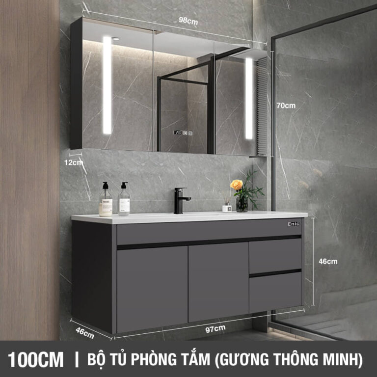 Tủ phòng tắm thông minh Enic ST01 (100cm - Gương thông minh màu xám)