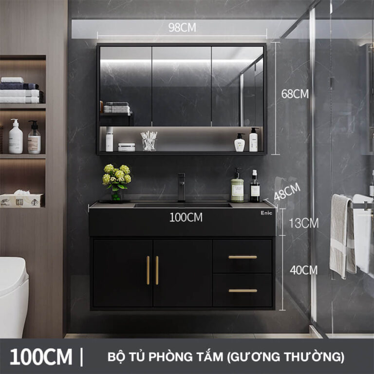 Tủ phòng tắm thông minh Enic T03 (100cm - Gương thường màu đen)