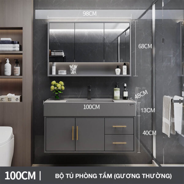 Tủ phòng tắm Enic T03 (100cm - Gương thường màu xám)