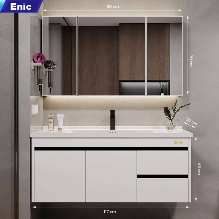 Tủ phòng tắm thông minh Enic ST01 nhôm (120cm - Gương thường màu trắng)