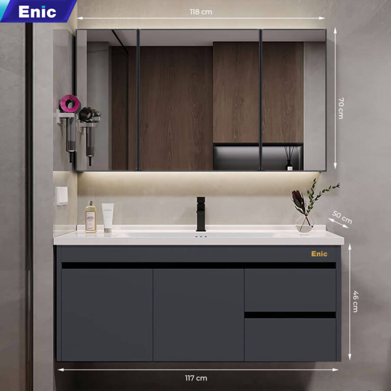 Tủ phòng tắm thông minh Enic ST01 nhôm (120cm - Gương thường màu xám)