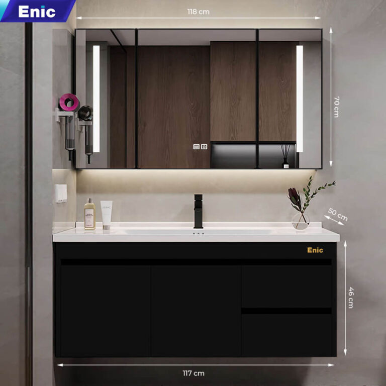 Tủ phòng tắm thông minh Enic ST01 nhôm (120cm - Gương thông minh màu đen)