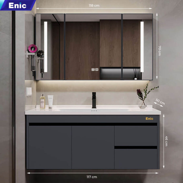 Tủ phòng tắm thông minh Enic ST01 nhôm (120cm - Gương thông minh màu xám)