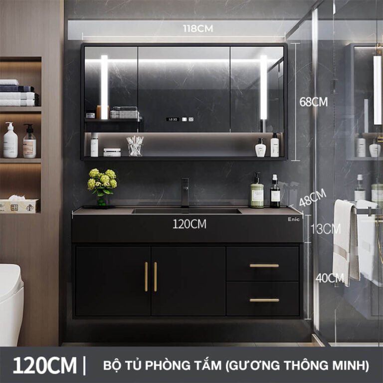 Tủ phòng tắm thông minh Enic T03 (120cm - Gương thông minh màu đen)