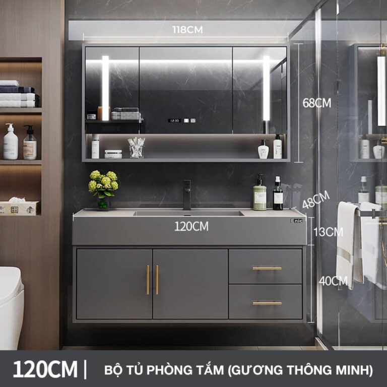 Tủ phòng tắm thông minh Enic T03 (120cm - Gương thông minh màu xám)