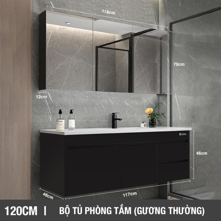 Tủ phòng tắm thông minh Enic ST01 (120cm - Gương thường màu đen)