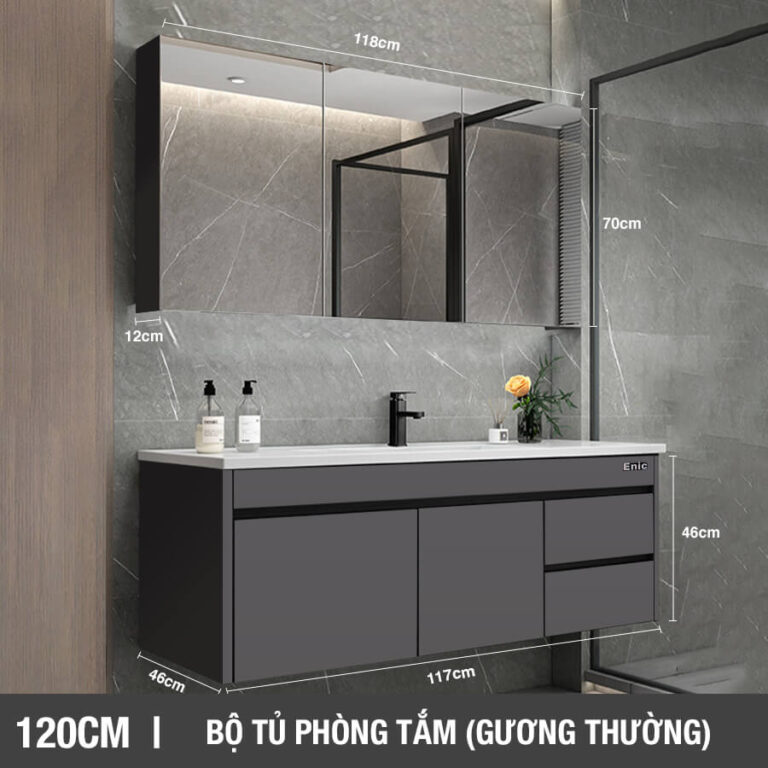 Tủ phòng tắm thông minh Enic ST01 (120cm - Gương thường màu xám)