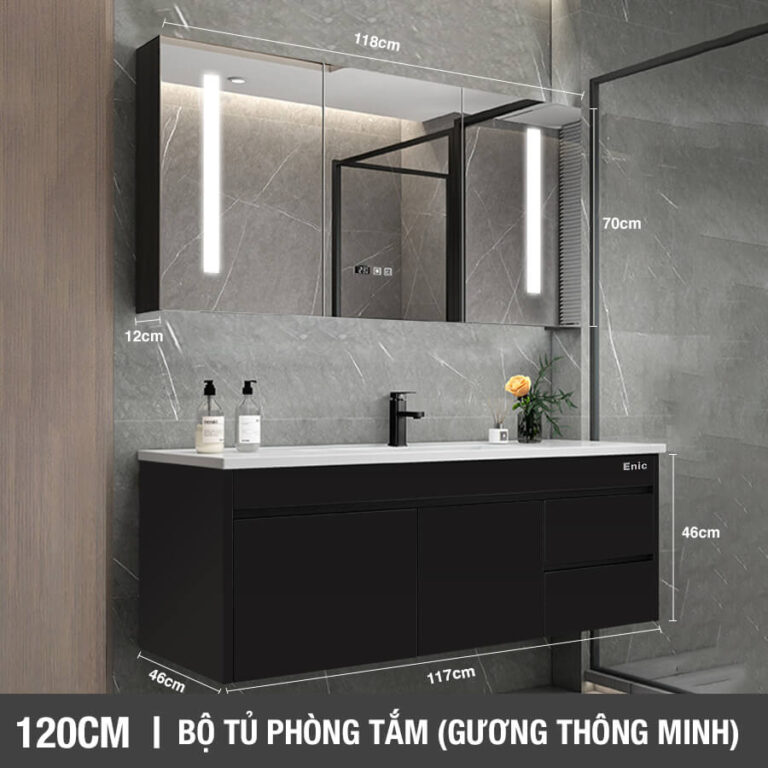 Tủ phòng tắm thông minh Enic ST01 (120cm - Gương thông minh màu đen)