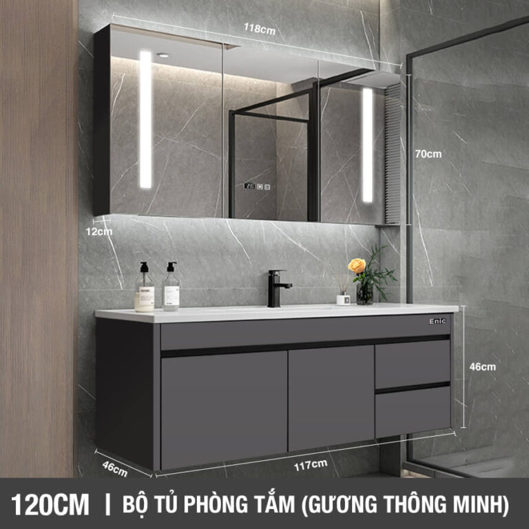 Tủ phòng tắm thông minh Enic ST01 (120cm - Gương thông minh màu xám)