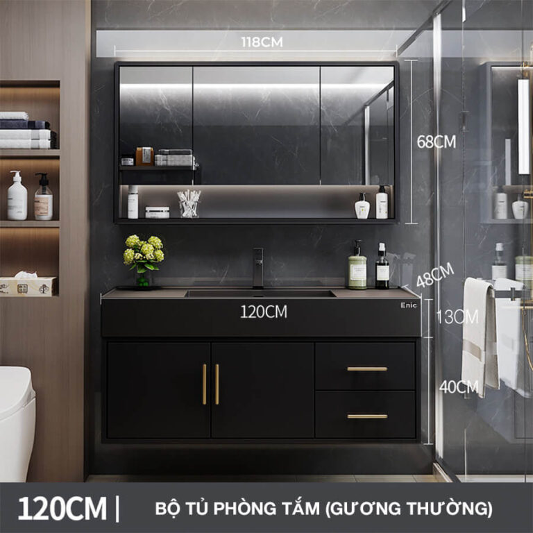 Tủ phòng tắm thông minh Enic T03 (120cm - Gương thường màu đen)