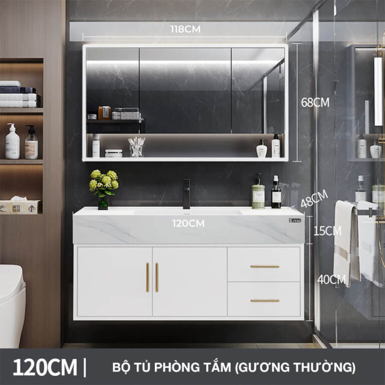 Tủ phòng tắm thông minh Enic T03 (120cm - Gương thường màu trắng)