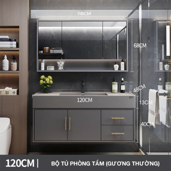 Tủ phòng tắm Enic T03 (120cm - Gương thường màu xám)